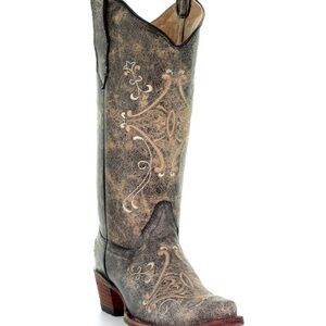Circle G Black Crackle Bone Embroidered Boot cowboy cowgirl western